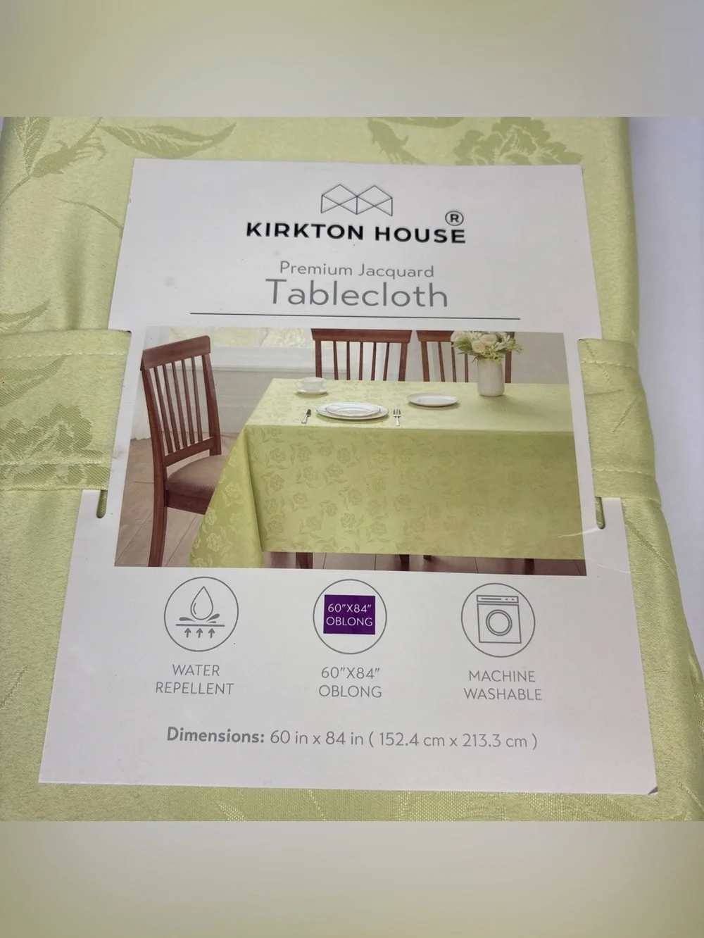 Kirkton House Tablecloth Green Floral Premium Jacquard 60x84 Oblong Water Resist